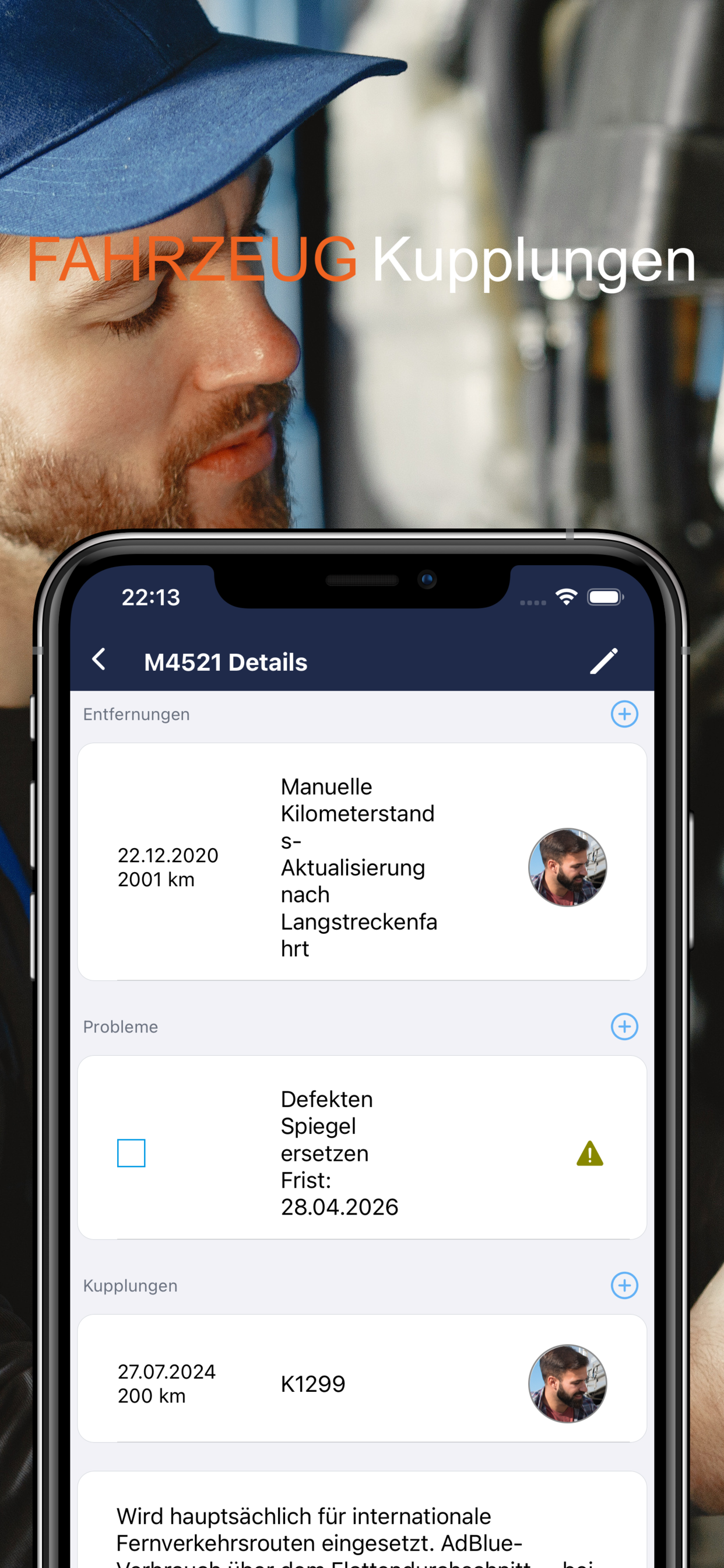 Fahrzeugkopplungshistorie mit Anhänger und Distanzen